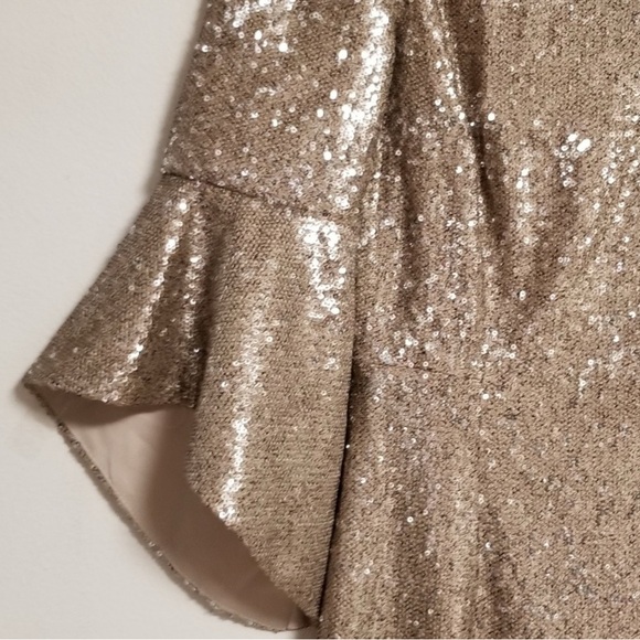 Antonio Melani Sabo Off The Shoulder Bell Sleeve Sequin Dress Champagne 4 NWT - Picture 5 of 16